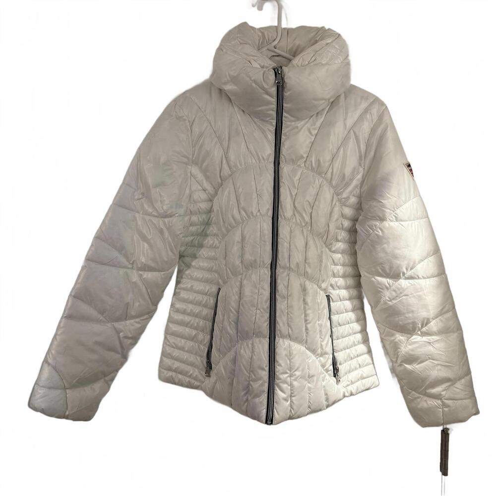 GUESS Puffer Jacket White. Poly Fill Y2K Preppy Winter Street Wear Cozy Wm Sz M
